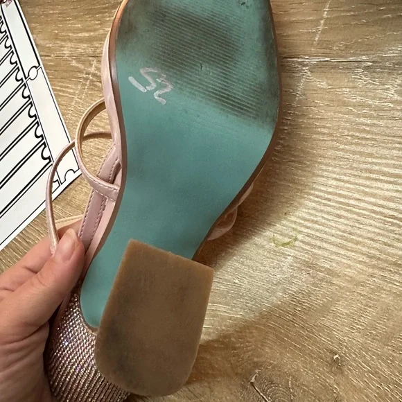 BETSEY JOHNSON Pink Pacey Heels US 7 Strappy Heel Crystal Embellished 90s RARE - Picture 10 of 11